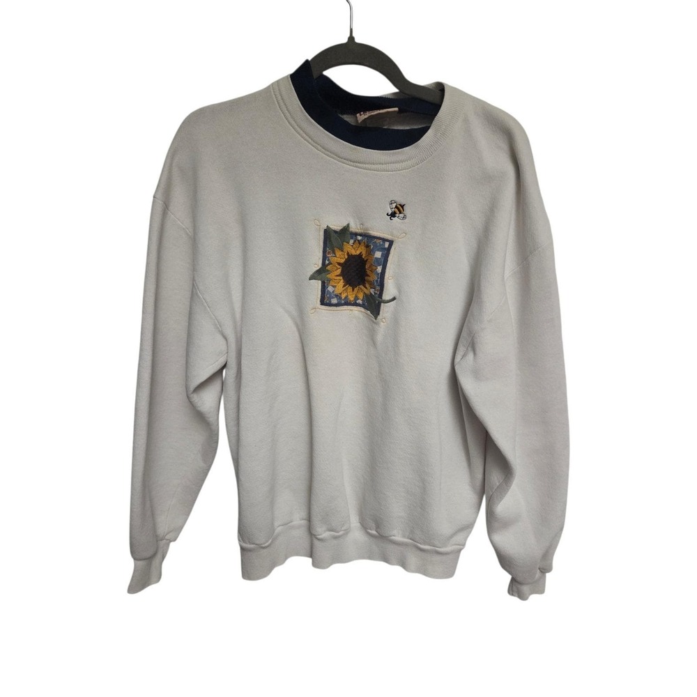 Top Stitch by Morning Sun Vintage Sunflower Bee Sweatshirt Cream Navy Double